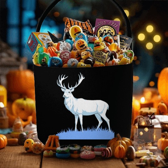 White Stag Deer Standing In Grass Fabric Baskets