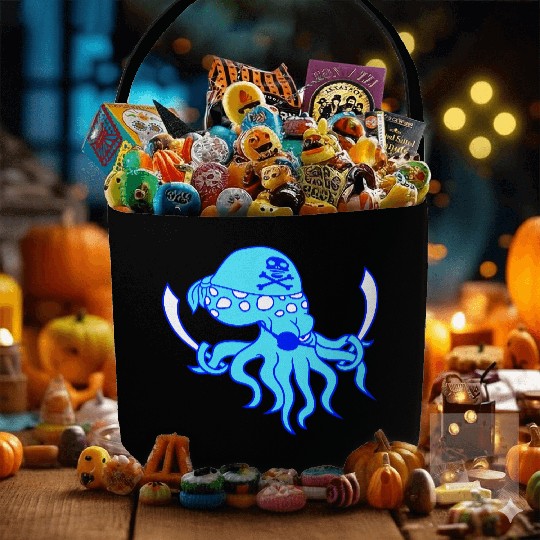 Evil Octopus Pirate Cool Cephalopod Squid Cartoon Fabric Baskets