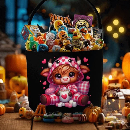 Cute cartoon valentines highland cow Fabric Baskets