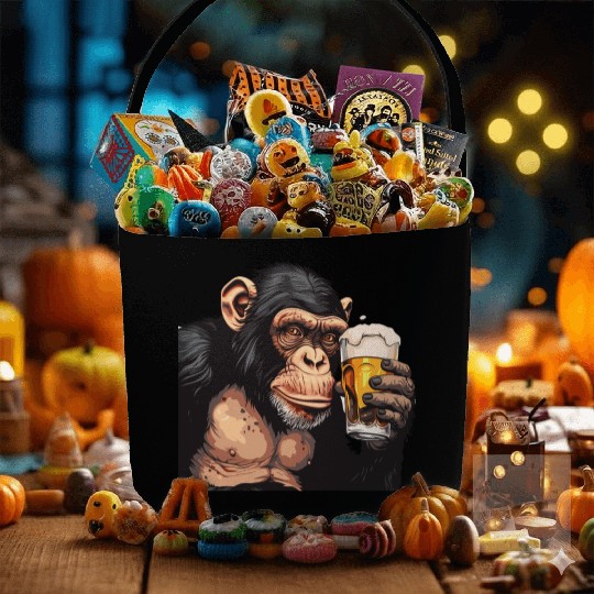 Cute Chimpanzee Drinking Beer 2 Fabric Baskets