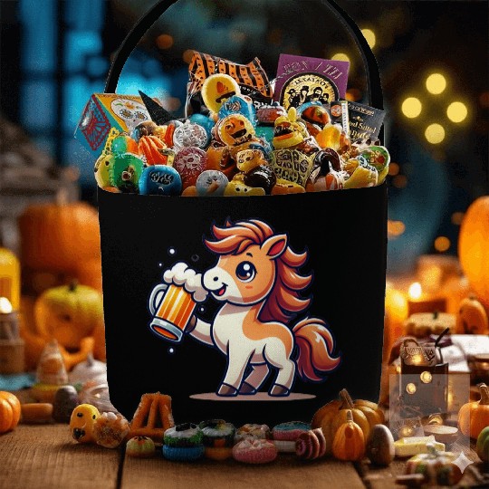 Cute Pony Drinking Beer 3 Fabric Baskets
