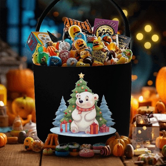 Christmas Polar Bear with Christmas Tree Fabric Baskets