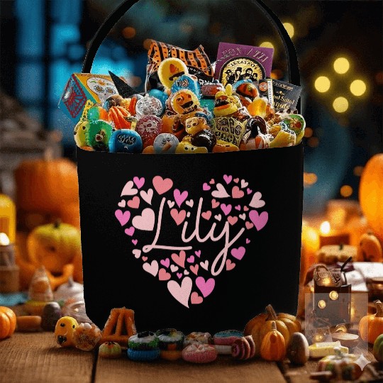 I love Lily hearts in Green Fabric Baskets