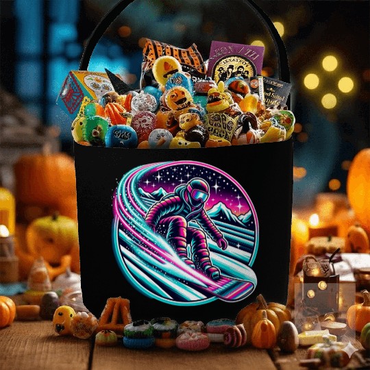 Epic Neon Snowboarding Adventure Under Starry Sky Fabric Baskets