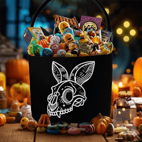 Minimalistic Vector Rabbit Skull Kids Drawing Fabric Baskets