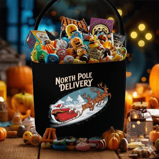 North Pole Delivery with Santa and Reindeer Fabric Baskets