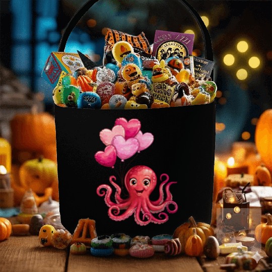 Octopus With Heart Balloons Valentines Day Octopus Fabric Baskets