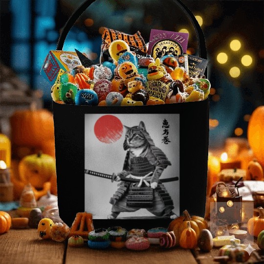 Kawaii Japanese Samurai Cat Vintage Japanese Cat Fabric Baskets