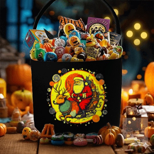 Santa Claus riding reindeer Christmas for holiday Fabric Baskets