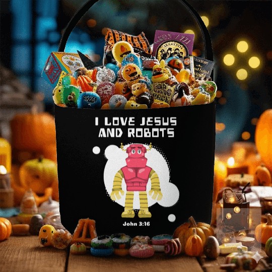 I Love Jesus and Robots, John 3:16 Fabric Baskets