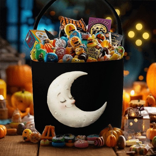 Cute Moon Sleeping Moon with a Smile Fabric Baskets