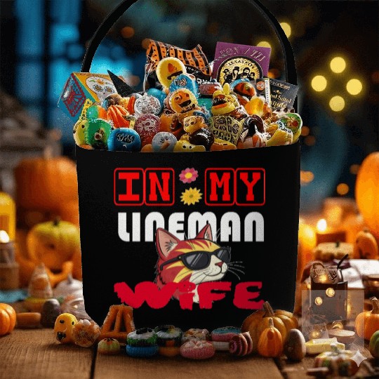 IN MY LINEMAN WIFE CAT FUNNY Fabric Baskets