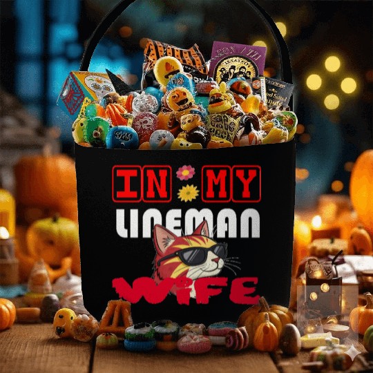 IN MY LINEMAN WIFE CAT FUNNY Fabric Baskets