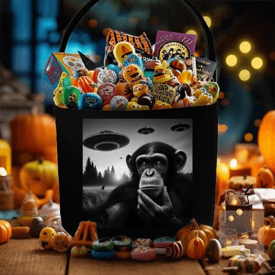 Chimp Monkey Ape Funny Selfie with UFOs Weird Alie Fabric Baskets