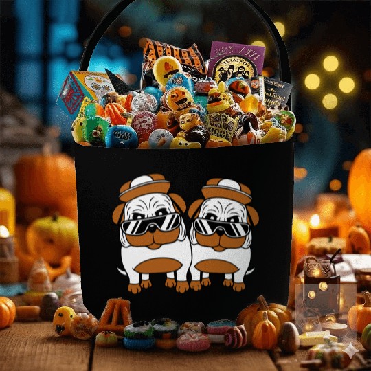 Two Dogs Pug Sunglasses Cap Teenager Team Friends Fabric Baskets