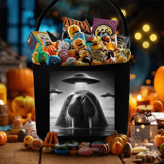 Walrus Sea lion Funny Graphic Selfie with UFOs Wei Fabric Baskets