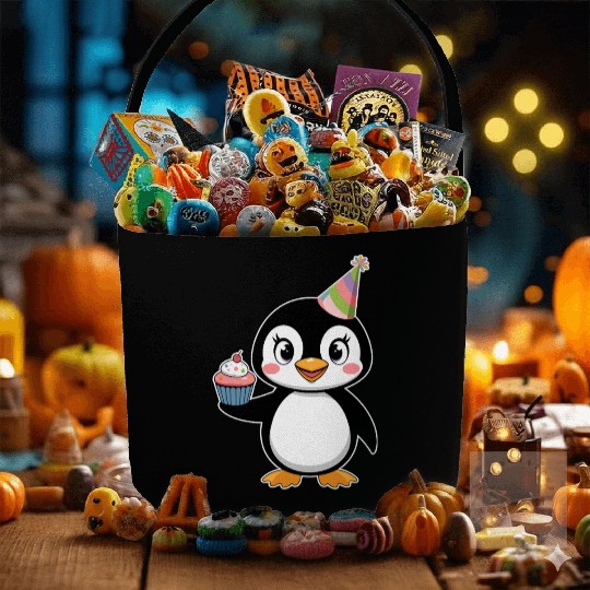 Birthday Joyful Penguin With Cupcake Fabric Baskets