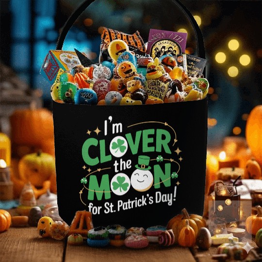 Funny I’m clover the moon for St.Patrick’s day Fabric Baskets