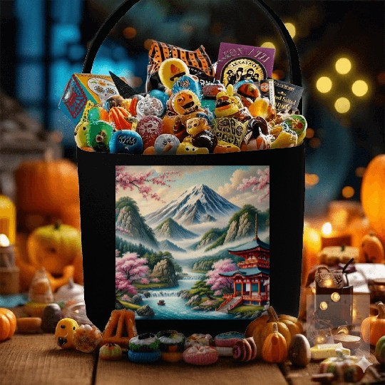 Serene Mount Fuji Landscape Art Print - Japanese C Fabric Baskets