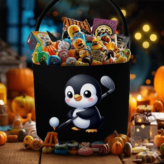 Cute Penguin Golfer Cartoon Quirky Funny Fabric Baskets