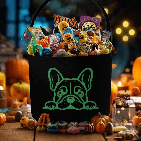 French Bulldog Frenchie Sweet Face Green Fabric Baskets