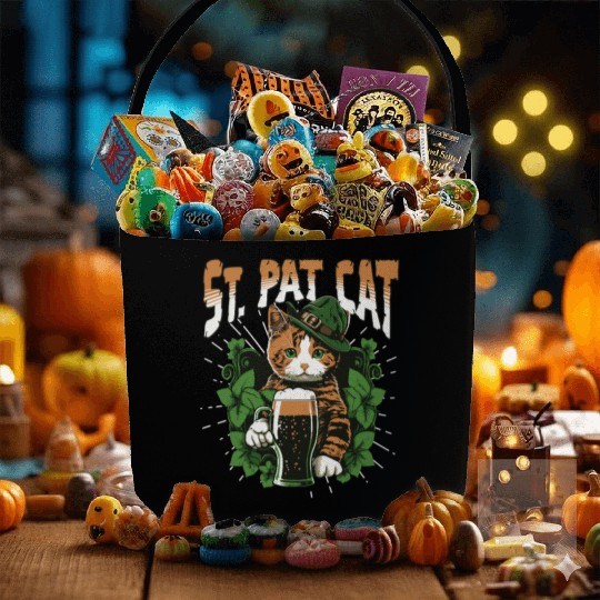 Funny St. Patricks Day Drinking Cat Fabric Baskets