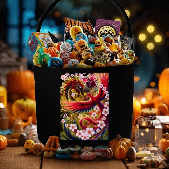 Chinese Dragon and Phoenix Fabric Baskets