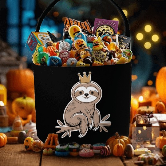 Cute Sloth with Royal Crown Relaxing on Branch Fabric Baskets