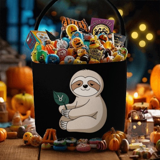 Taurus Zodiac Sloth Holding Leaf Fabric Baskets