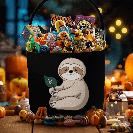 Taurus Zodiac Sloth Holding Leaf Fabric Baskets