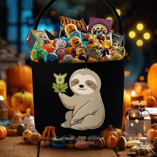 Taurus Zodiac Sloth with Leaf Symbol Serenity Fabric Baskets