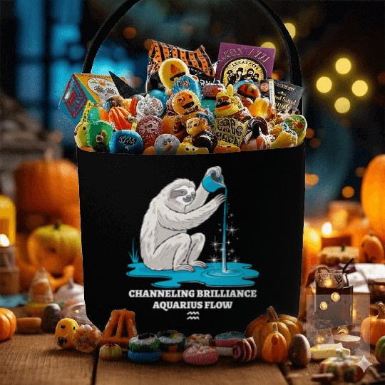 Channeling Brilliance Aquarius Zodiac Sloth Flow Fabric Baskets