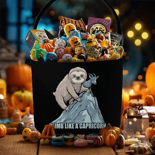 Climb Like A Capricorn Zodiac Sloth Adventure Fabric Baskets