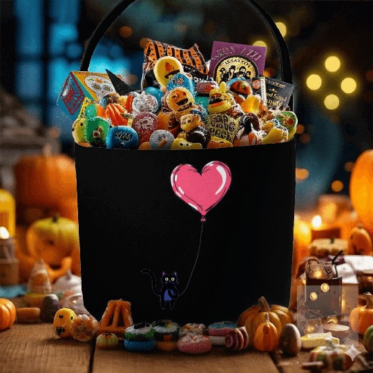 Cat Holding a Heart-Shaped Balloon Fabric Baskets