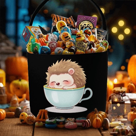 Cute hedgehog relaxing in a light blue cup Fabric Baskets