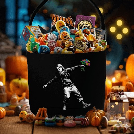 Banksy Protester Throwing Flowers Fabric Baskets