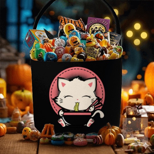 Cat Ramen Japanese Funny Graphic Tees Kawaii Fabric Baskets