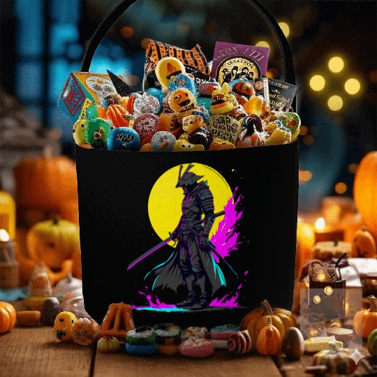 Cyberpunk Samurai Warrior Neon Art Design Fabric Baskets