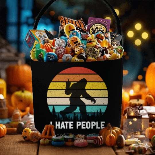 I Hate People Retro Bigfoot Silhouette in Forest Fabric Baskets