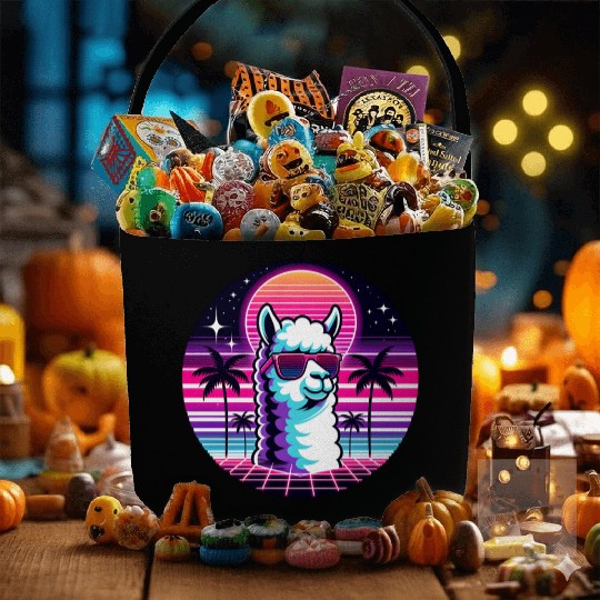 Retro Neon Llama with Sunglasses Vibes Fabric Baskets