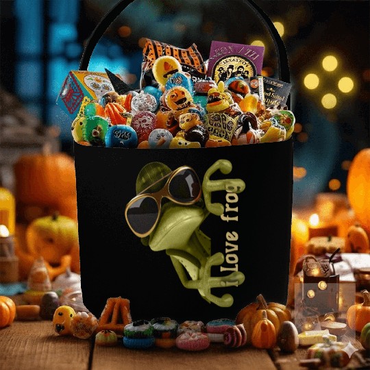 i love frog funny frog design Fabric Baskets