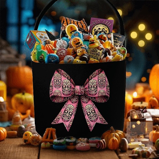Coquette Bow Tiki Luau Hawaiian Hawaii Tiki Mask Fabric Baskets