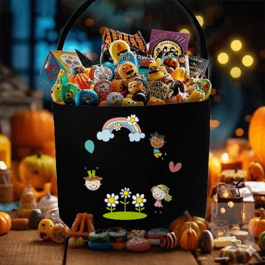 Children of the Earth with Rainbow Flowers Balloon Fabric Baskets