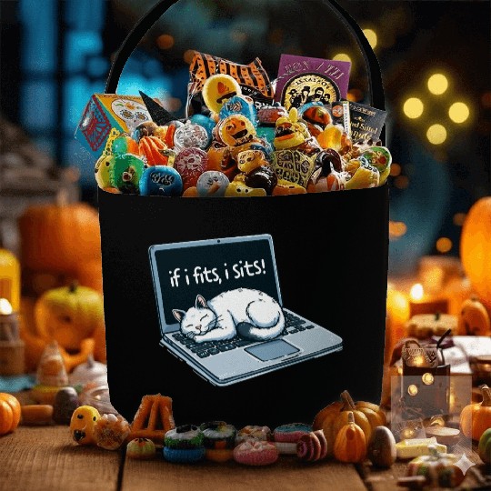 Laptop Cat Nap - If I Fits, I Sits! Fabric Baskets