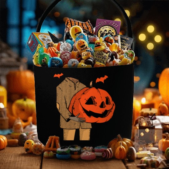 Scary Spooky Jack O Lantern Face Pumpkin Men Boys Fabric Baskets