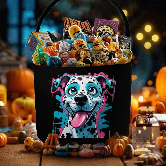 Graffiti Cartoon Dalmatian – Playful Pop Art Dog Fabric Baskets