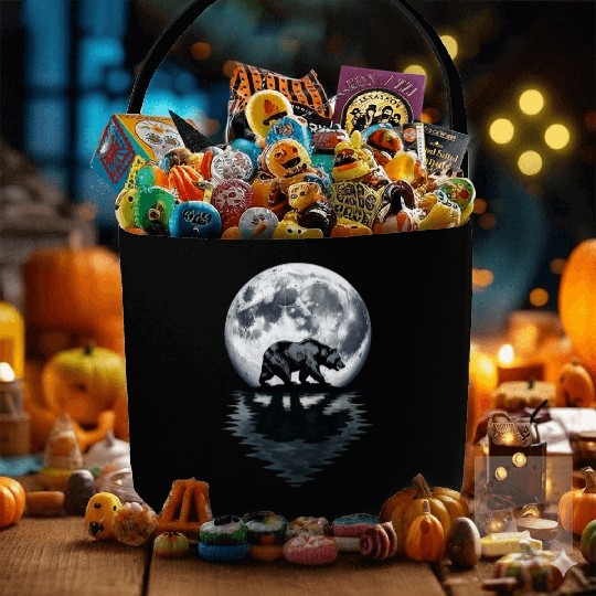 Bear Silhouette Under Full Moon – Wilderness Wildl Fabric Baskets