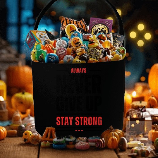 Black and Orange Typography Never Give Up Stay Fabric Baskets