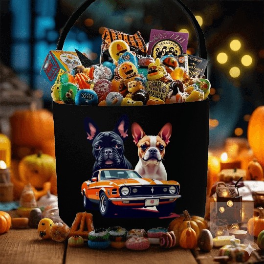 French Bulldogs with Classic Muscle Car – Retro Vi Fabric Baskets