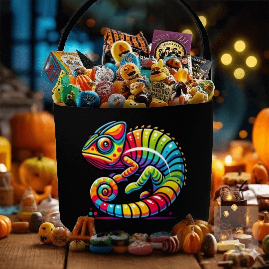 Colorful Chameleon Vibrant Rainbow Lizard Fabric Baskets